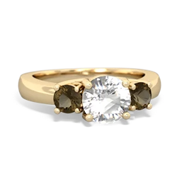 White Topaz Three Stone Round Trellis 14K Yellow Gold ring R4018