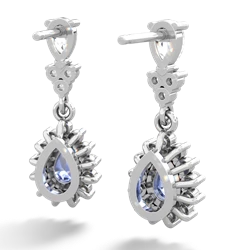 White Topaz Halo Pear Dangle 14K White Gold earrings E1882