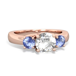 White Topaz Three Stone Round Trellis 14K Rose Gold ring R4018