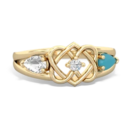 White Topaz Hearts Intertwined 14K Yellow Gold ring R5880