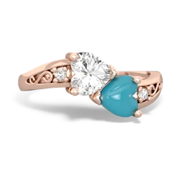 White Topaz Snuggling Hearts 14K Rose Gold ring R2178