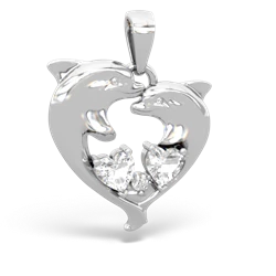 White Topaz Dolphin Heart 14K White Gold pendant P5820