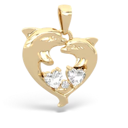 White Topaz Dolphin Heart 14K Yellow Gold pendant P5820