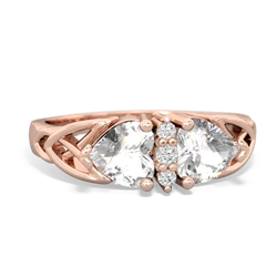 White Topaz Celtic Knot Double Heart 14K Rose Gold ring R5040