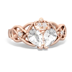 White Topaz 'One Heart' Celtic Knot Claddagh 14K Rose Gold ring R5322