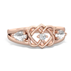 White Topaz Hearts Intertwined 14K Rose Gold ring R5880