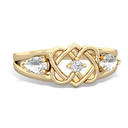 White Topaz Hearts Intertwined 14K Yellow Gold ring R5880