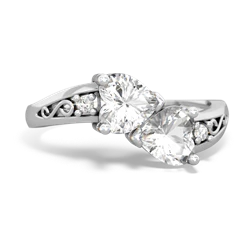 White Topaz Snuggling Hearts 14K White Gold ring R2178