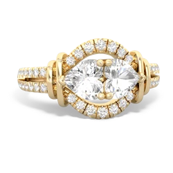 White Topaz Art-Deco Keepsake 14K Yellow Gold ring R5630