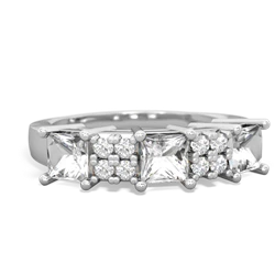 Fire Opal Three Stone Diamond Cluster 14K White Gold ring R2592