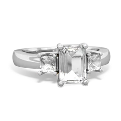 White Topaz Three Stone Emerald-Cut Trellis 14K White Gold ring R4021