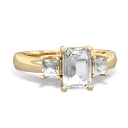 Lab Ruby Three Stone Emerald-Cut Trellis 14K Yellow Gold ring R4021